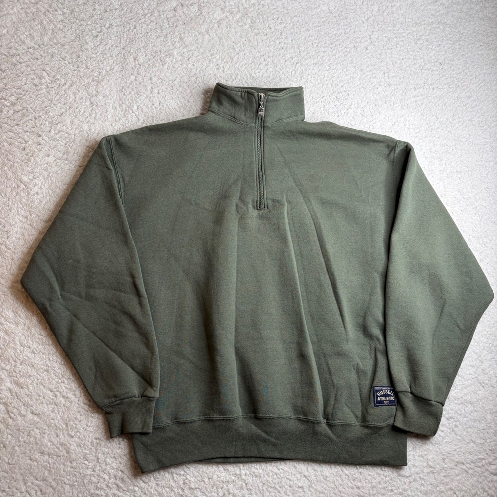 Vintage Russell Athletic Quarter Zip Sweatshirt XL Olive Green Made in USA Y2K